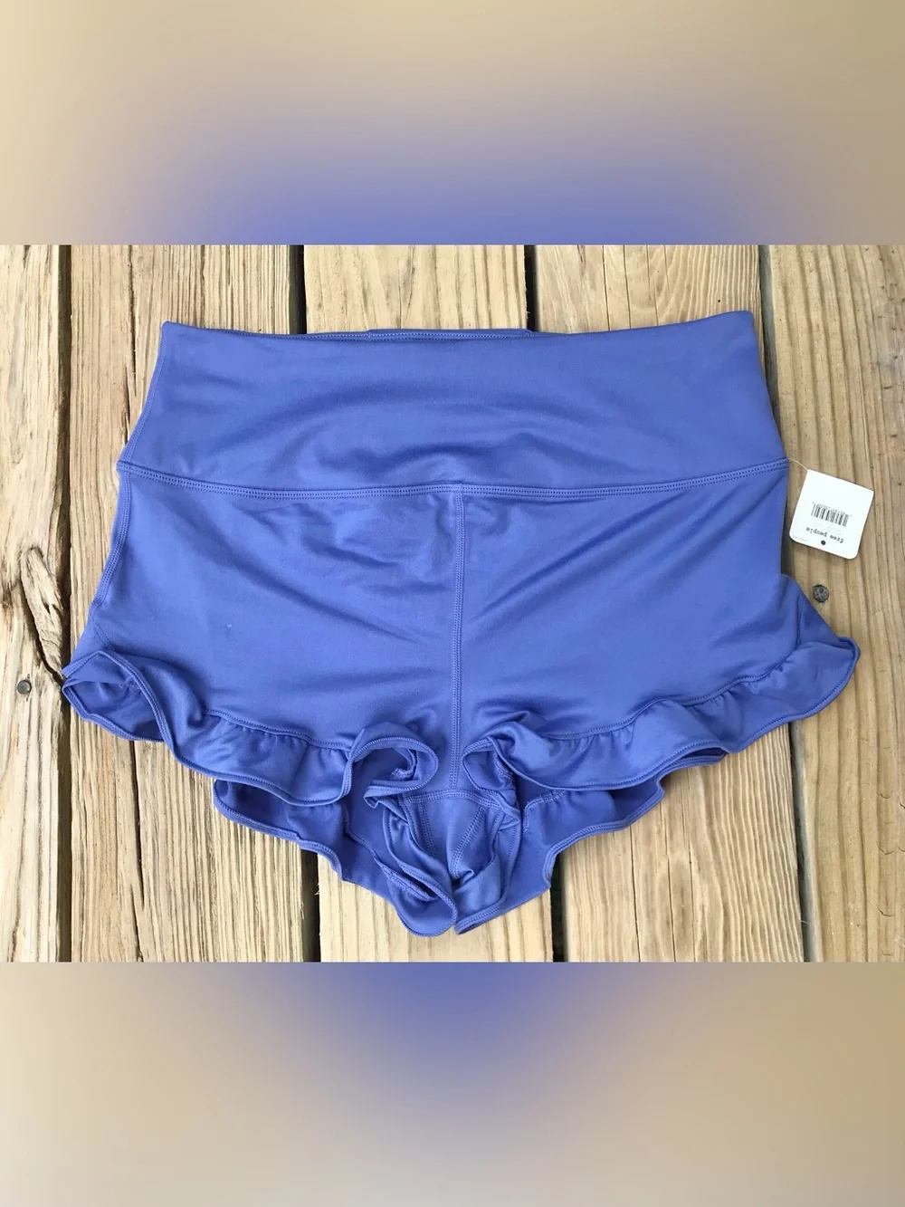 NEW Ladies L FREE PEOPLE Movement Purple Blue Ruffle Hem Flirty Workout Shorts